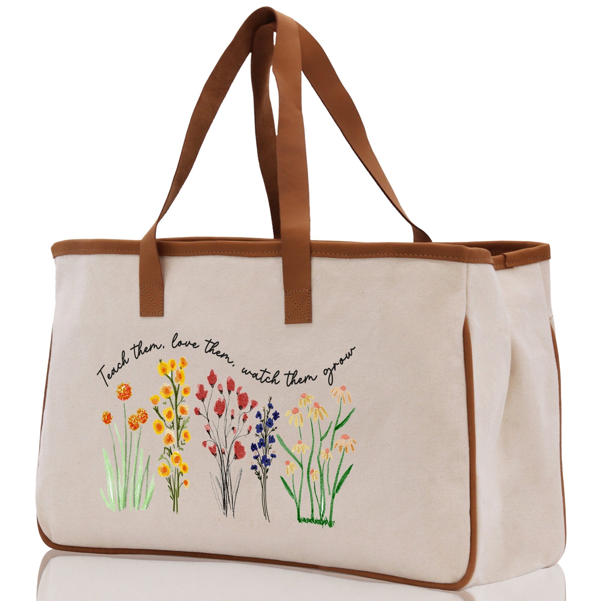 Teacher Floral Tote Bag Teacher Wildflower Graphic Tote Teacher Life Tote Bag Teacher Flower Bag Gift for Teacher Wildflower Book Bag