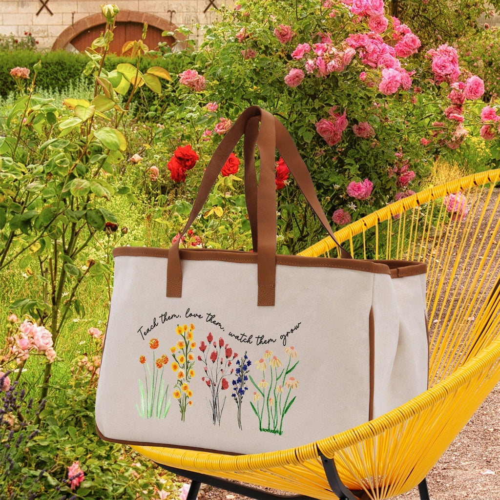 Teacher Floral Tote Bag Teacher Wildflower Graphic Tote Teacher Life Tote Bag Teacher Flower Bag Gift for Teacher Wildflower Book Bag
