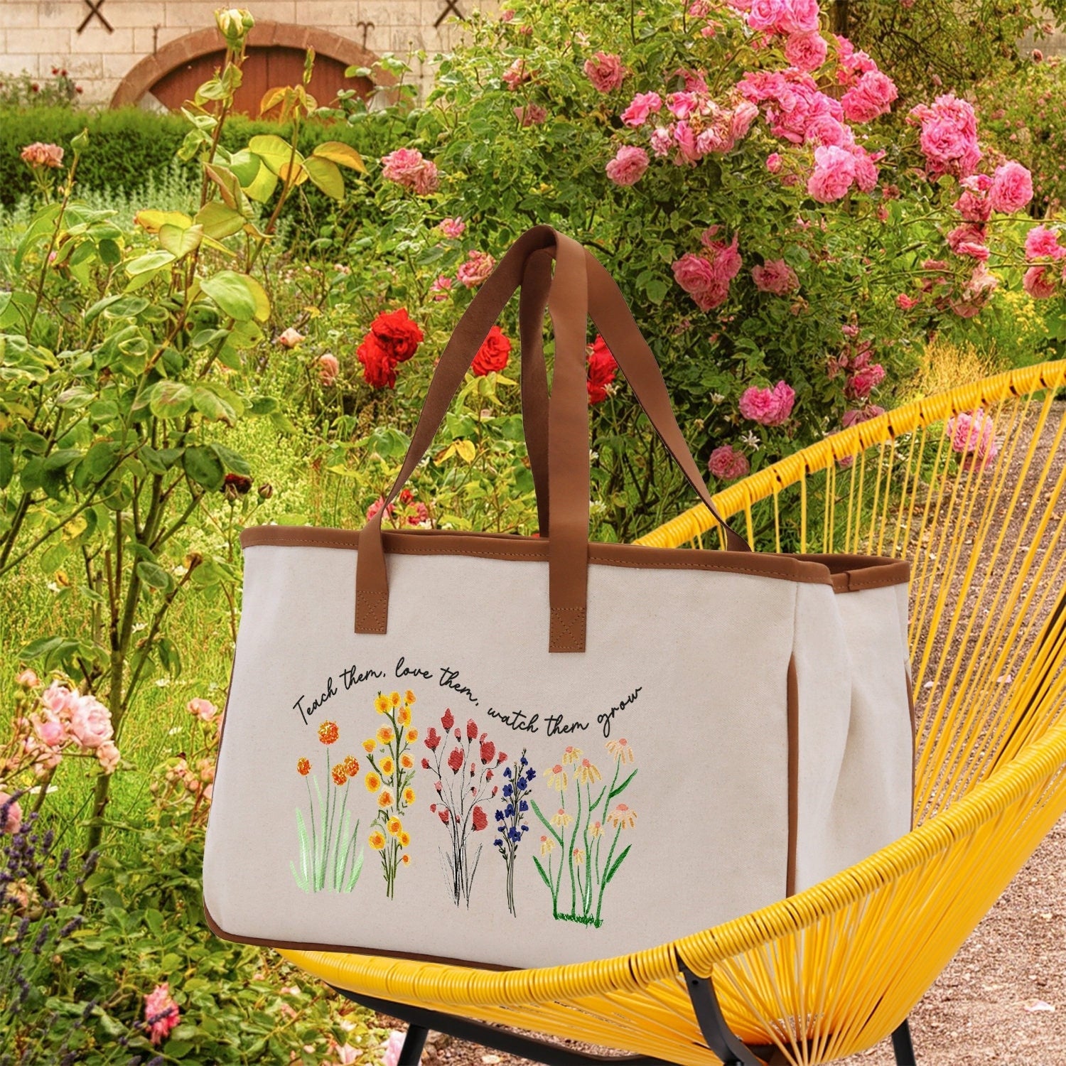 Teacher Floral Tote Bag Teacher Wildflower Graphic Tote Teacher Life Tote Bag Teacher Flower Bag Gift for Teacher Wildflower Book Bag