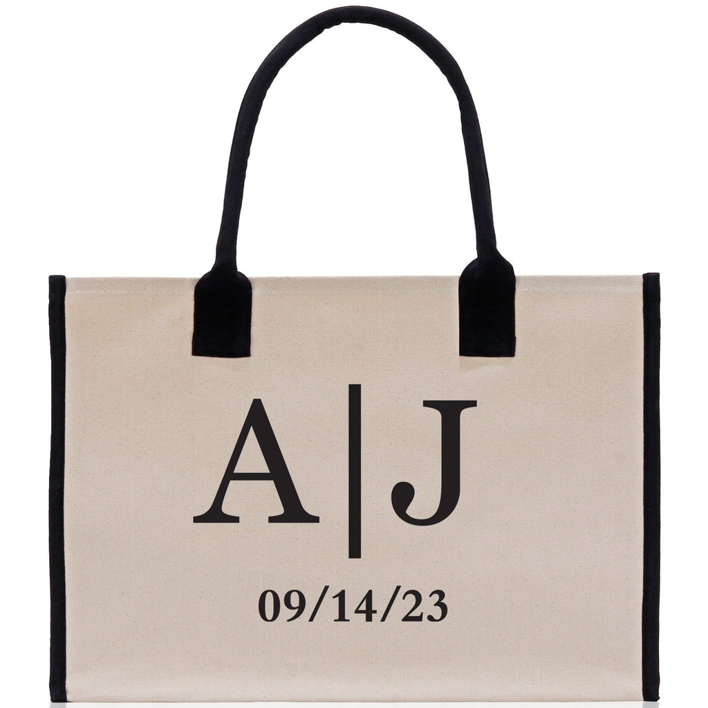 Initials and Date Customized Embroidered Tote Bag 100% Cotton Canvas and Chic Personalized Tote Bag for Bridesmaid Anniversary Wedding Day
