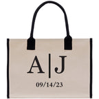Initials and Date Customized Embroidered Tote Bag 100% Cotton Canvas and Chic Personalized Tote Bag for Bridesmaid Anniversary Wedding Day