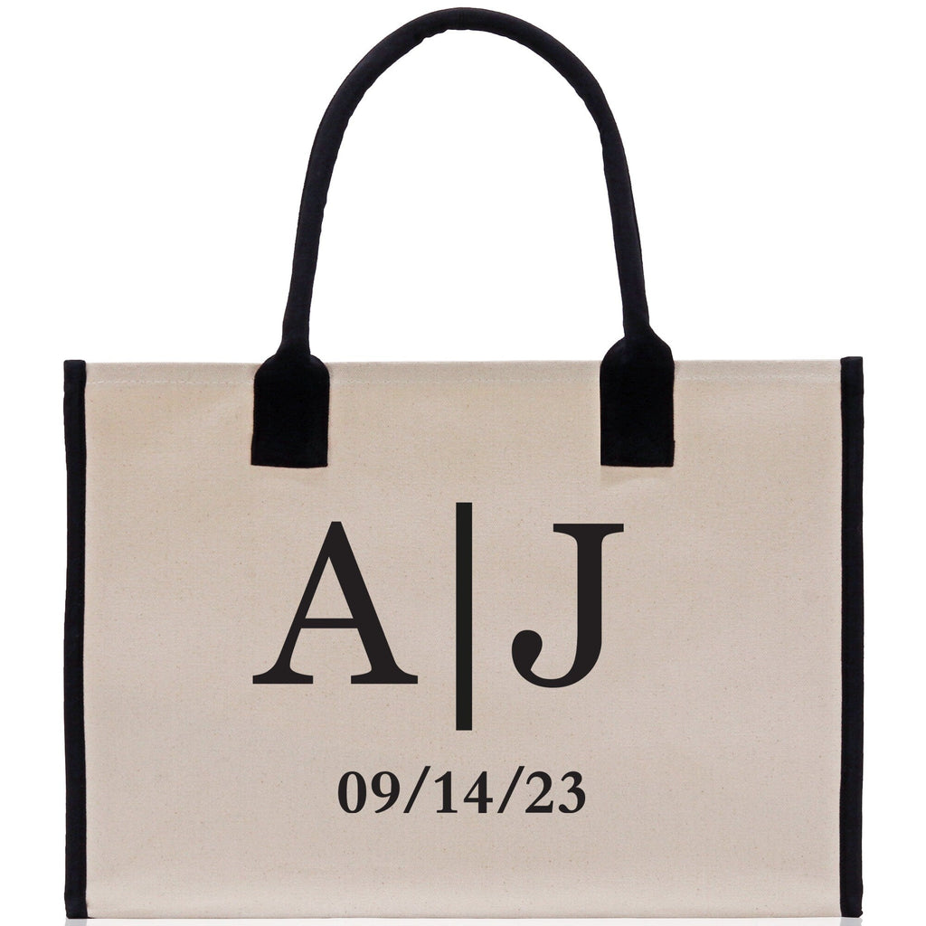 Initials and Date Customized Embroidered Tote Bag 100% Cotton Canvas and Chic Personalized Tote Bag for Bridesmaid Anniversary Wedding Day