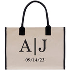 Initials and Date Customized Embroidered Tote Bag 100% Cotton Canvas and Chic Personalized Tote Bag for Bridesmaid Anniversary Wedding Day