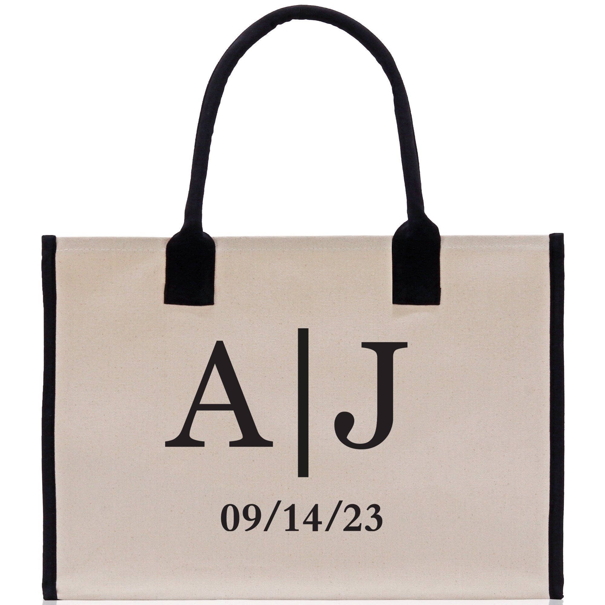 Initials and Date Customized Embroidered Tote Bag 100% Cotton Canvas and Chic Personalized Tote Bag for Bridesmaid Anniversary Wedding Day