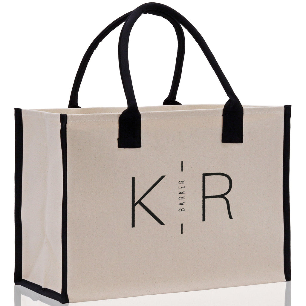 Initials and Last Name Customized Embroidered Tote Bag 100% Cotton Canvas Chic Personalized Tote Bag for Bridesmaid Anniversary Wedding Day