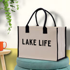 Lake Life Tote Bag - Large Chic Tote Bag - Gift for Her - Girls Weekend Tote - Weekender Bag - Weekend Tote - Boat Bag - Lake Life Gift