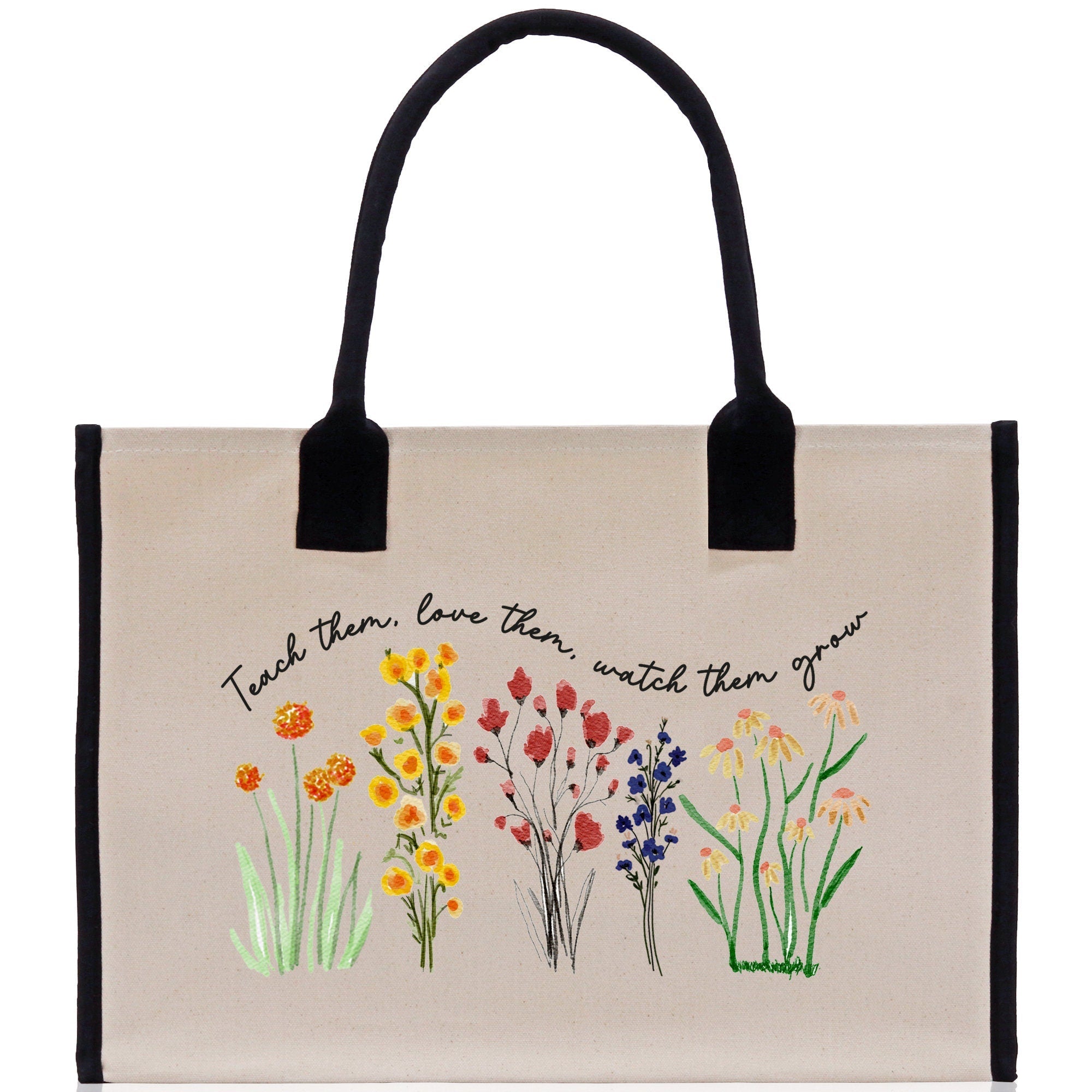 Teacher Floral Tote Bag Teacher Wildflower Graphic Tote Teacher Life Tote Bag Teacher Flower Bag Gift for Teacher Wildflower Book Bag