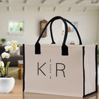 Initials and Last Name Customized Embroidered Tote Bag 100% Cotton Canvas Chic Personalized Tote Bag for Bridesmaid Anniversary Wedding Day