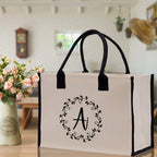 Monogram Beach Canvas Tote Bag Initial Tote Bag Letter Tote Bag Birthday Gift Personalized Tote Bag Personalized Beach Bag Monogrammed Bag