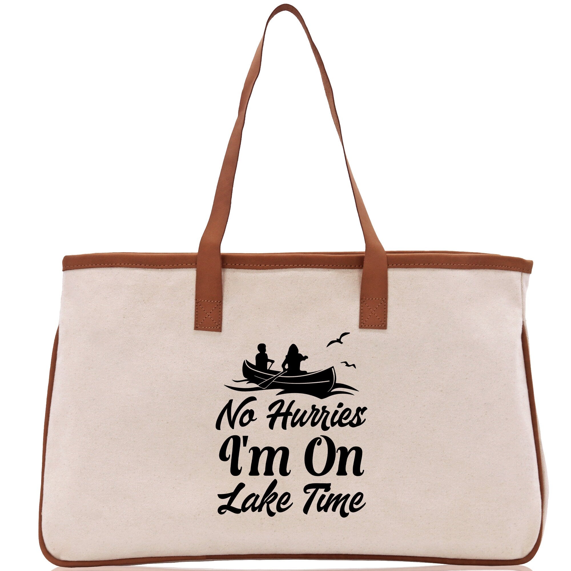 No Hurries I'm on Lake Time Cotton Canvas Chic Tote Bag Lake Tote Lake Lover Gift Tote Bag Outdoor Tote Weekender Tote Laker Tote