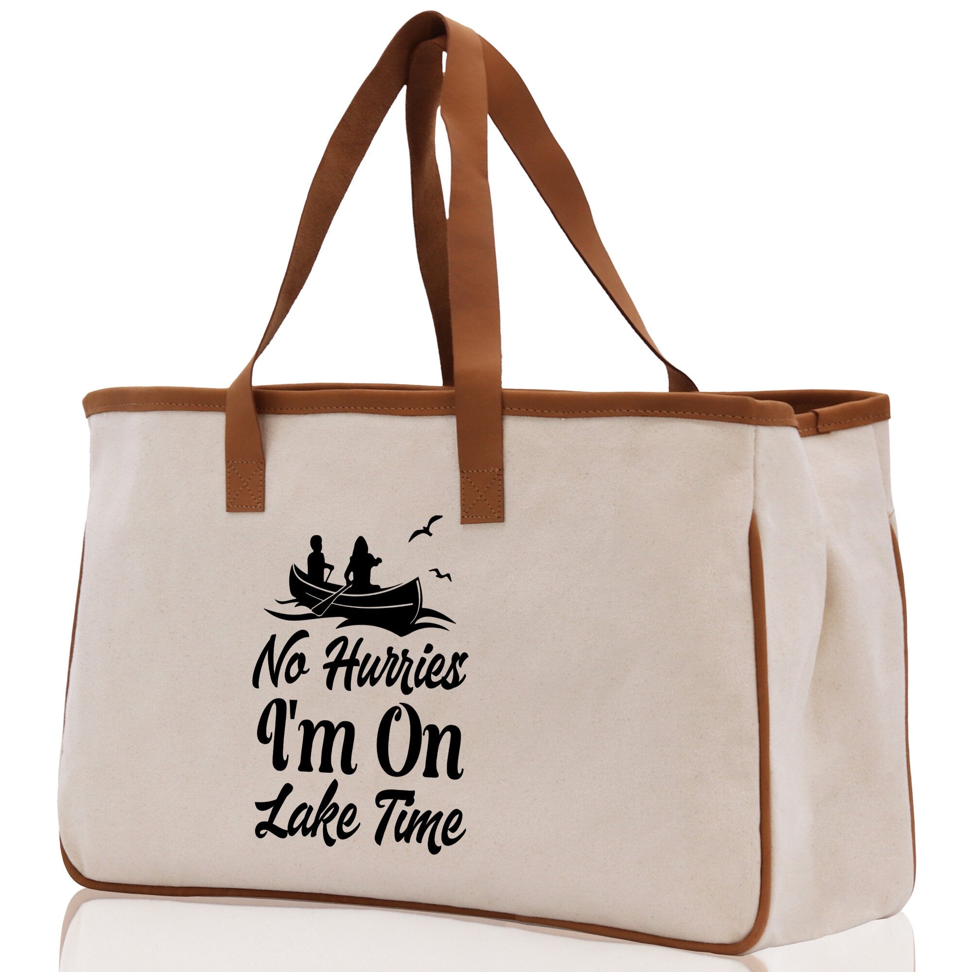 No Hurries I'm on Lake Time Cotton Canvas Chic Tote Bag Lake Tote Lake Lover Gift Tote Bag Outdoor Tote Weekender Tote Laker Tote