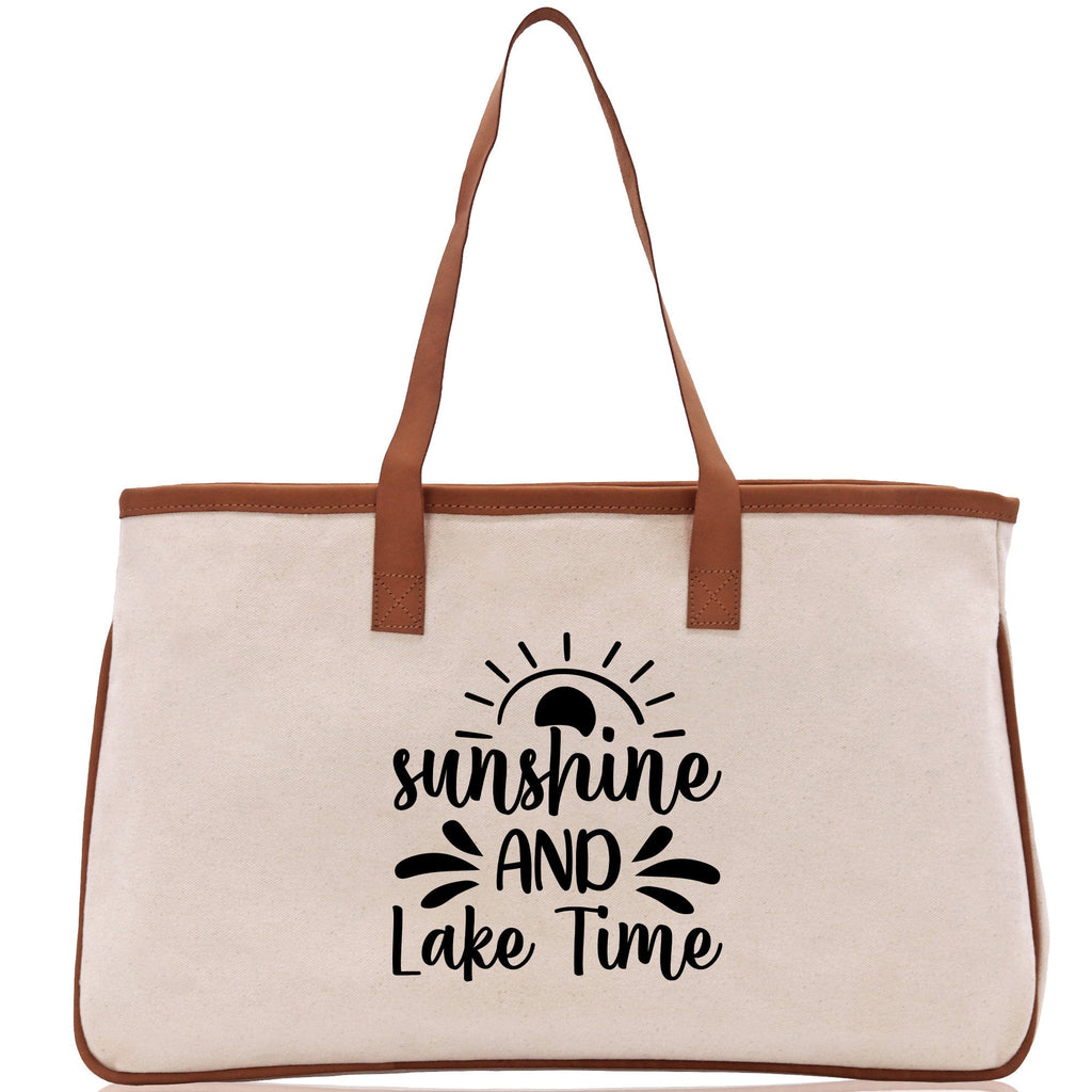 Sunshine and Lake Time Cotton Canvas Chic Tote Bag Camping Tote Lake Lover Gift Tote Bag Outdoor Tote Weekender Tote Laker Tote