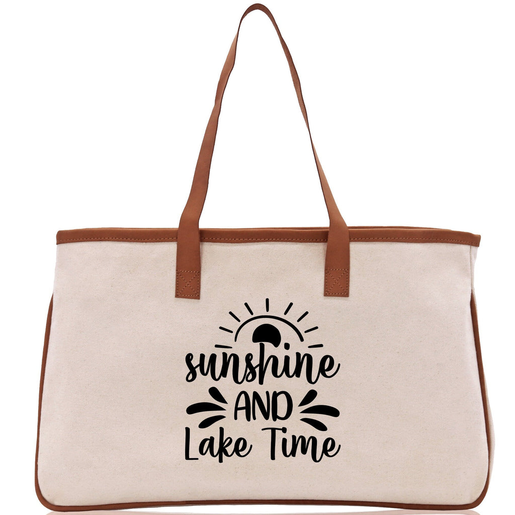 Sunshine and Lake Time Cotton Canvas Chic Tote Bag Camping Tote Lake Lover Gift Tote Bag Outdoor Tote Weekender Tote Laker Tote