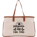 Sunshine and Lake Time Cotton Canvas Chic Tote Bag Camping Tote Lake Lover Gift Tote Bag Outdoor Tote Weekender Tote Laker Tote