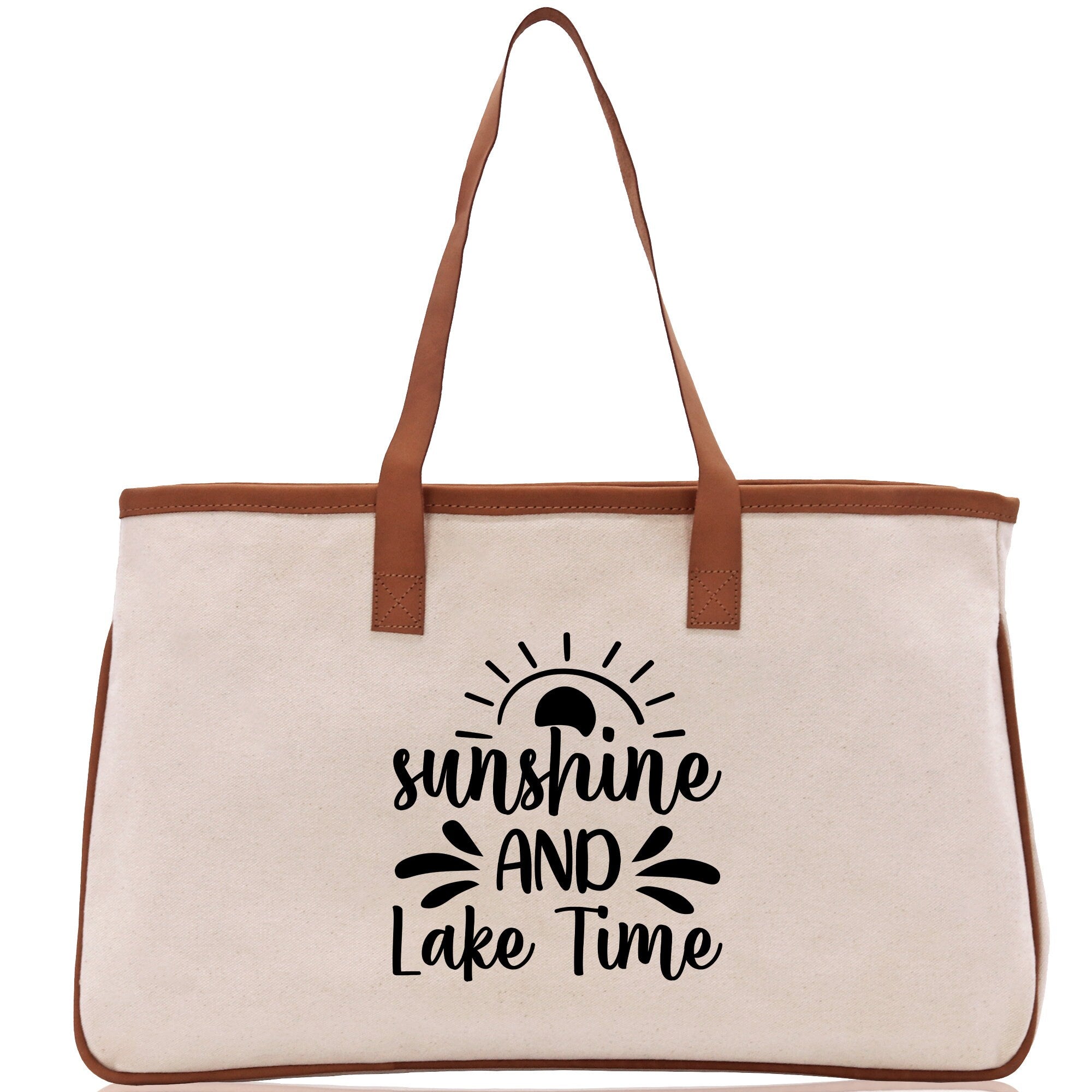Sunshine and Lake Time Cotton Canvas Chic Tote Bag Camping Tote Lake Lover Gift Tote Bag Outdoor Tote Weekender Tote Laker Tote