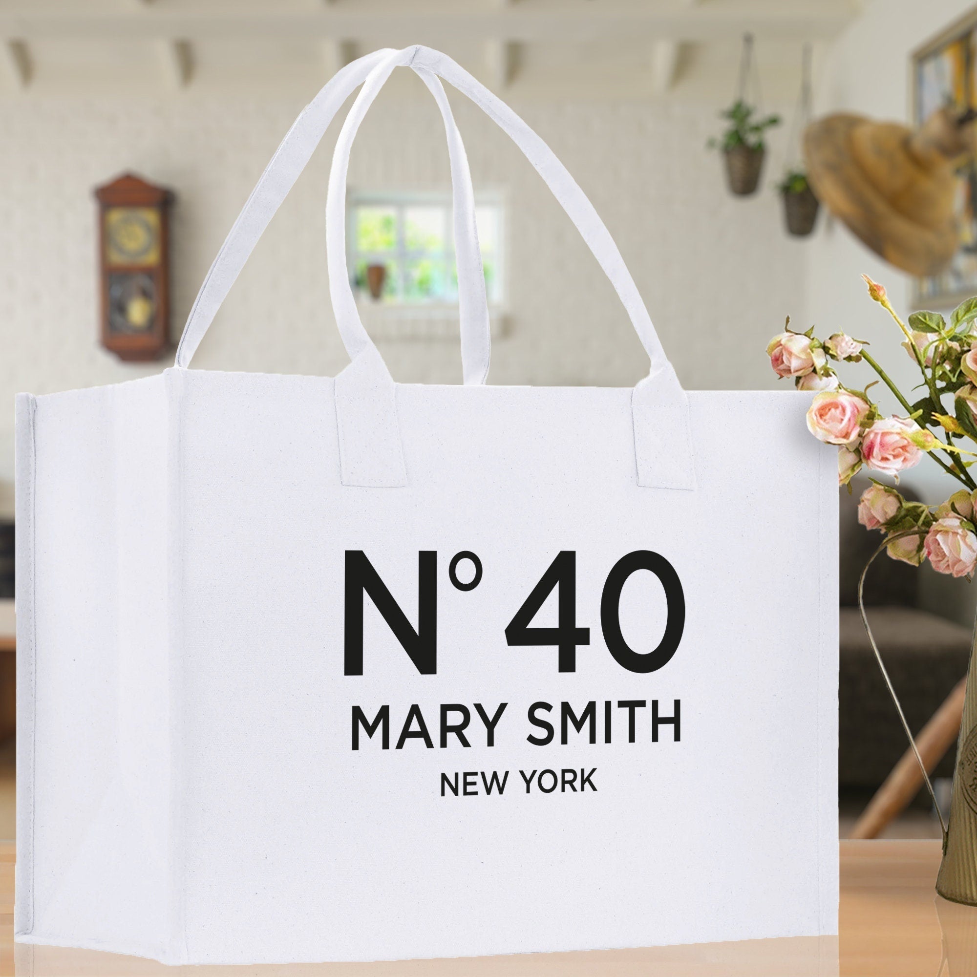 Birthday Celebration Personalized Gift Canvas Tote Bag with Name and State 40th 50th Birthday Gift Tote Bag for Her Custom Birthday Gift