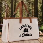 Campfire Cutie Cotton Canvas Chic Tote Bag Camping Tote Camping Lover Gift Tote Bag Outdoor Tote Weekender Tote Camper Multipurpose Tote