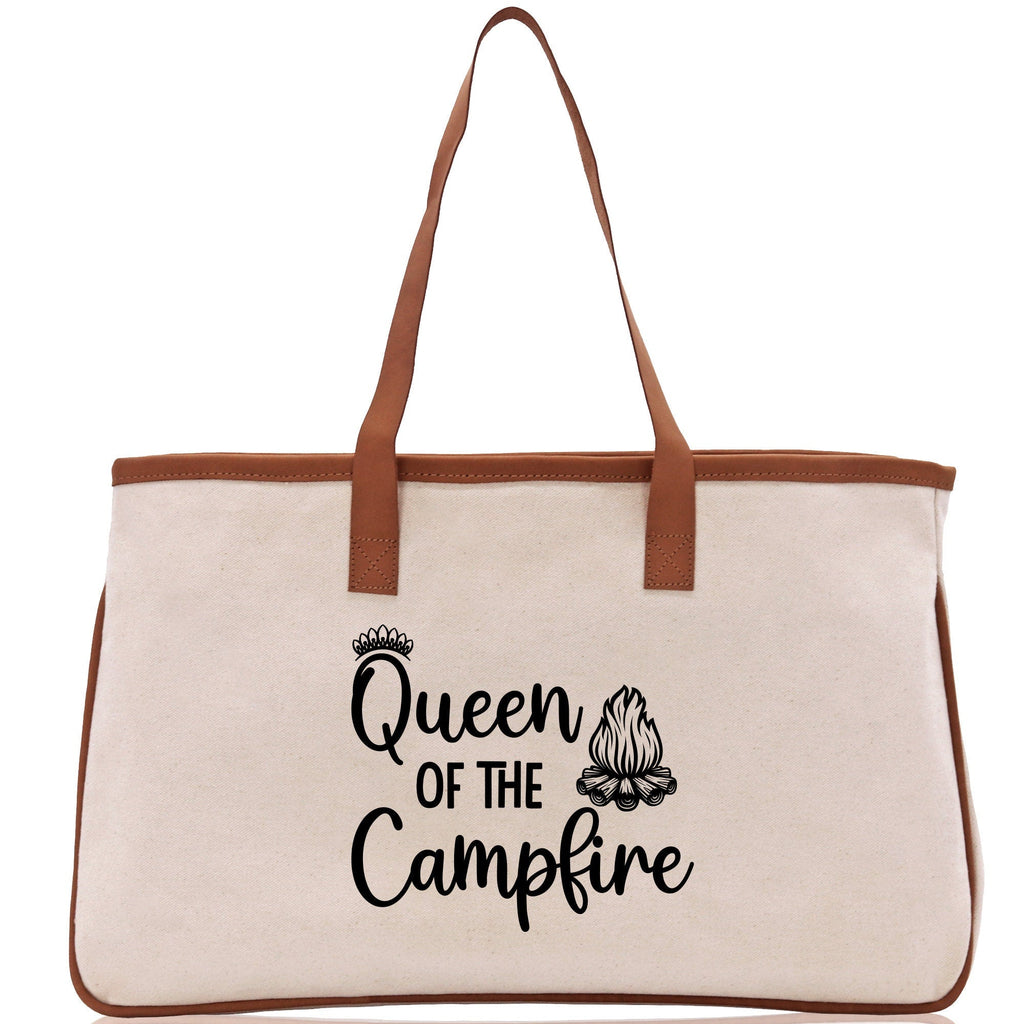 Queen of the Campfire  Cotton Canvas Chic Tote Bag Camping Tote Camping Lover Gift Tote Bag Outdoor Tote Weekender Tote Camper Tote