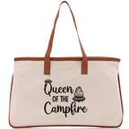 Queen of the Campfire  Cotton Canvas Chic Tote Bag Camping Tote Camping Lover Gift Tote Bag Outdoor Tote Weekender Tote Camper Tote