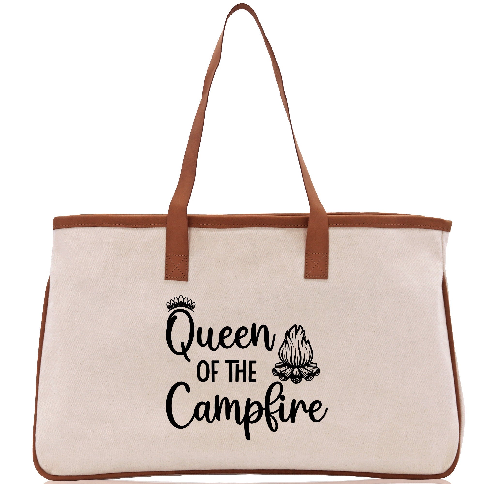Queen of the Campfire  Cotton Canvas Chic Tote Bag Camping Tote Camping Lover Gift Tote Bag Outdoor Tote Weekender Tote Camper Tote