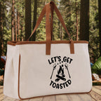 Let's Get Toasted Cotton Canvas Chic Tote Bag Camping Tote Camping Lover Gift Tote Bag Outdoor Tote Multipurpose Weekender Tote Camper Tote