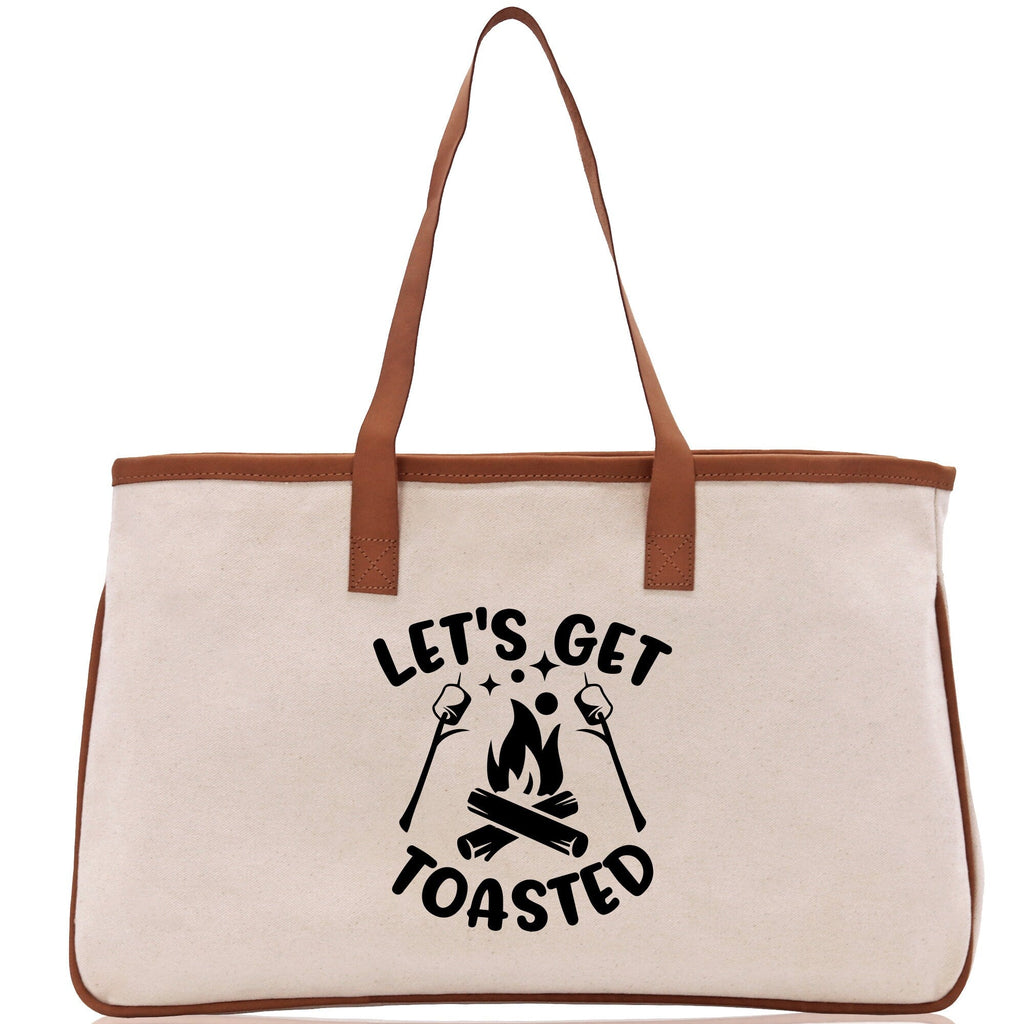 Let's Get Toasted Cotton Canvas Chic Tote Bag Camping Tote Camping Lover Gift Tote Bag Outdoor Tote Multipurpose Weekender Tote Camper Tote