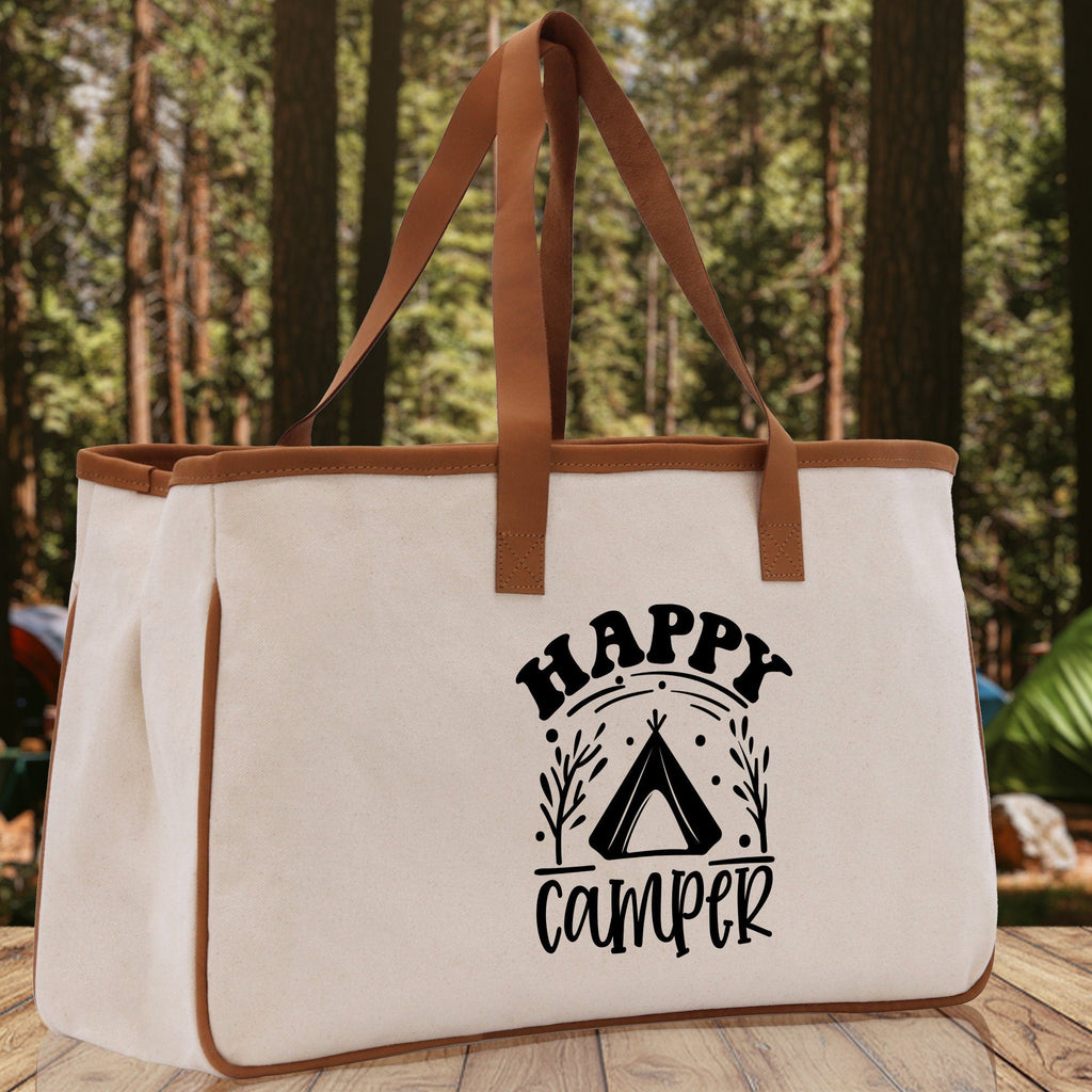 Happy Camper Cotton Canvas Chic Tote Bag Camping Tote Camping Lover Gift Tote Bag Outdoor Tote Weekender Tote Camper Tote Multipurpose Tote