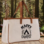 Happy Camper Cotton Canvas Chic Tote Bag Camping Tote Camping Lover Gift Tote Bag Outdoor Tote Weekender Tote Camper Tote Multipurpose Tote