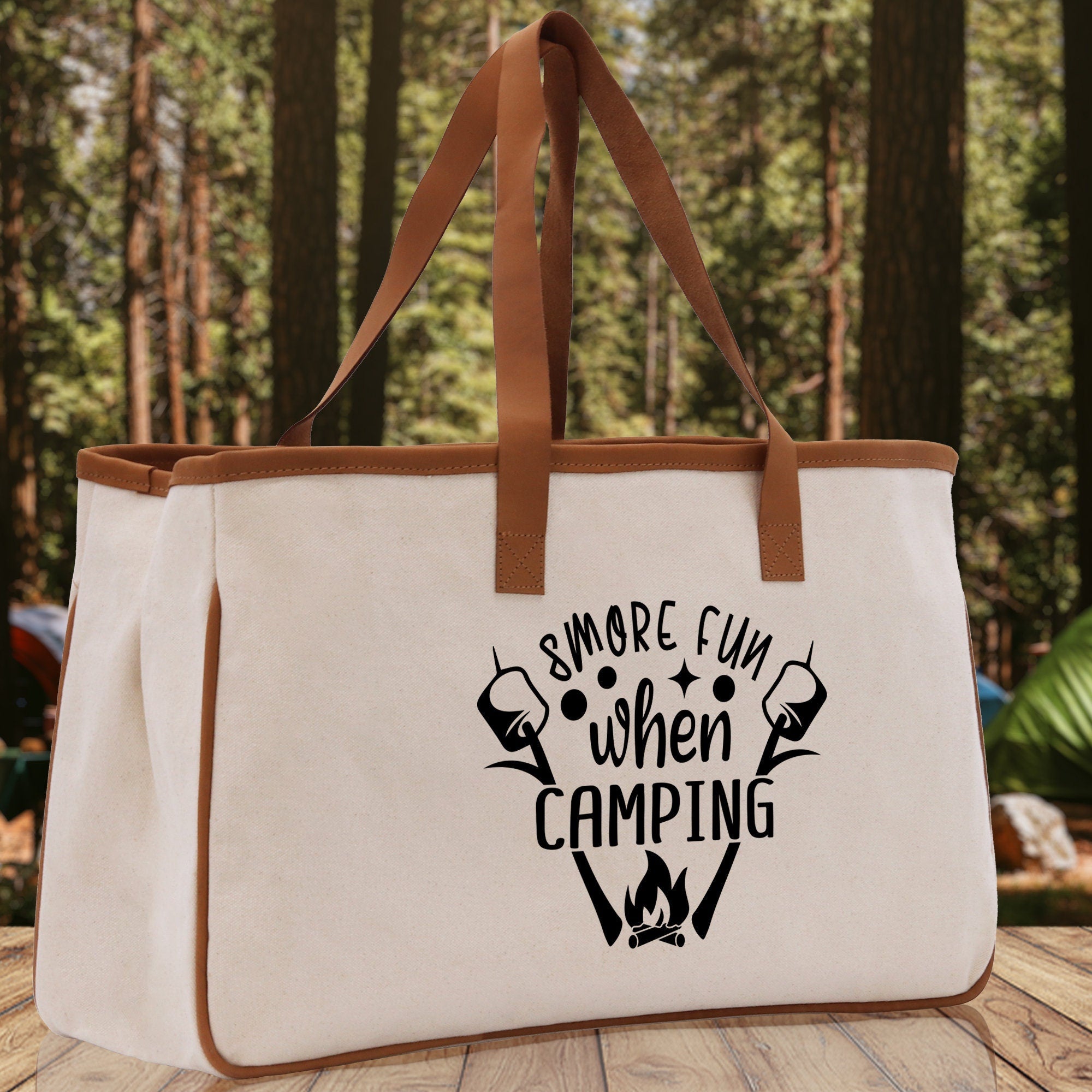 Smore Fun When Camping Cotton Canvas Chic Tote Bag Camping Tote Camping Lover Gift Tote Bag Outdoor Tote Weekender Tote Camper Tote