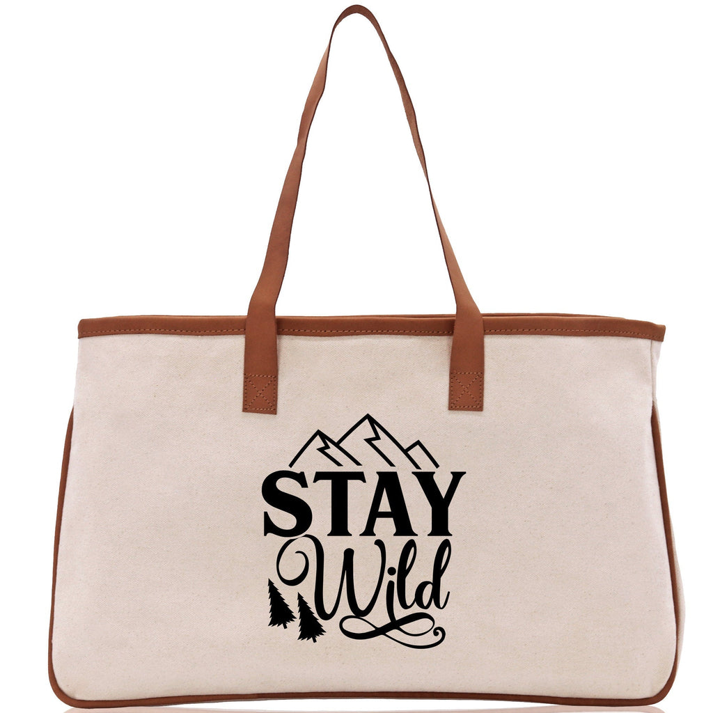 Stay Wild Cotton Canvas Chic Tote Bag Camping Tote Camping Lover Gift Tote Bag Outdoor Tote Weekender Tote Camper Tote Multipurpose Tote