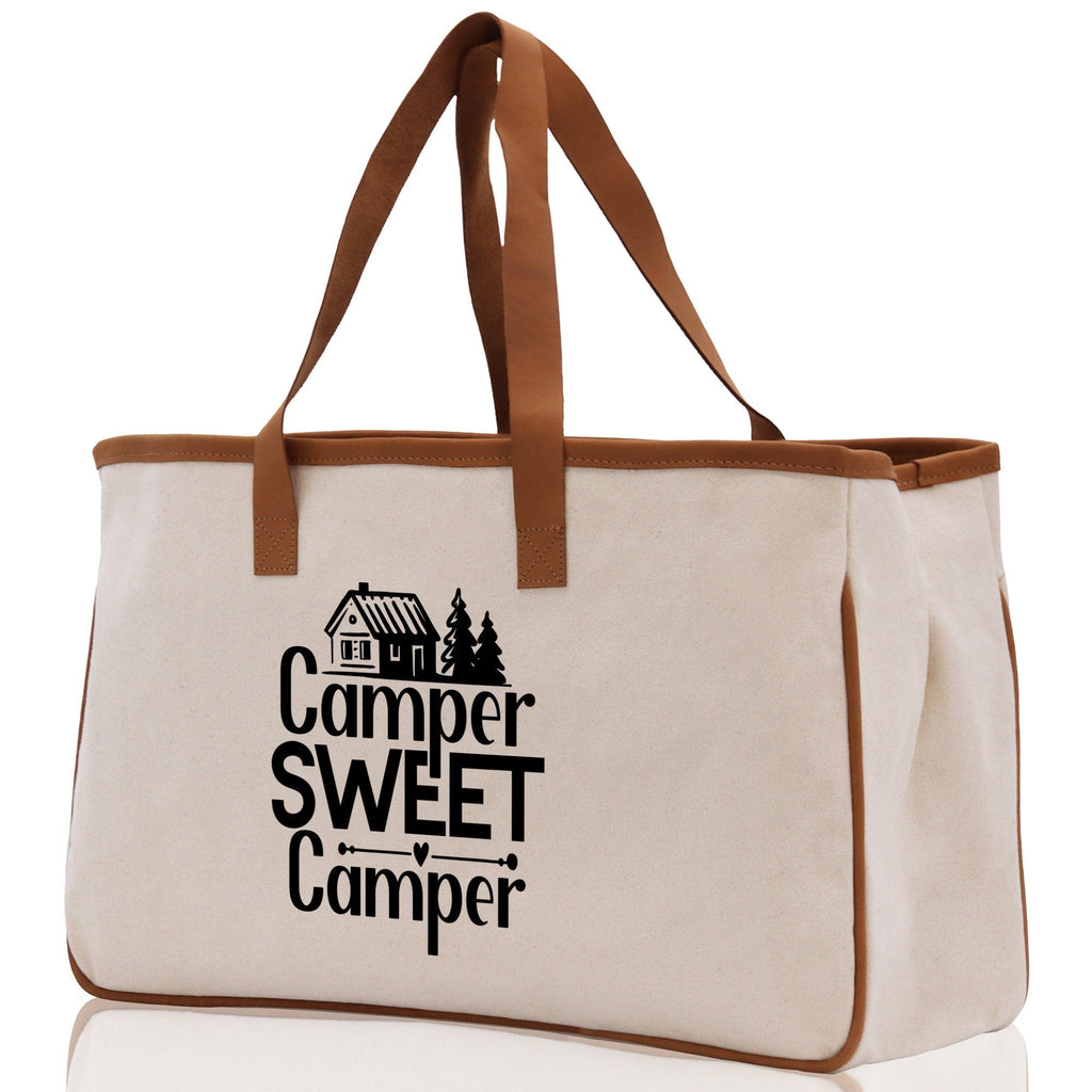 Camper Sweet Camper Cotton Canvas Chic Tote Bag Camping Tote Camping Lover Gift Tote Bag Outdoor Tote Weekender Tote Camper Tote