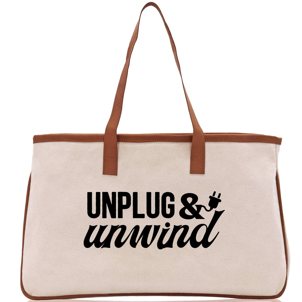 Unplug & Unwind Cotton Canvas Chic Tote Bag Camping Tote Camping Lover Gift Tote Bag Outdoor Tote Weekender Tote Multipurpose Camper Tote