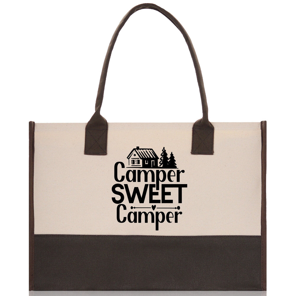 Camper Sweet Camper Cotton Canvas Chic Tote Bag Camping Tote Camping Lover Gift Tote Bag Outdoor Tote Weekender Tote Camper Tote
