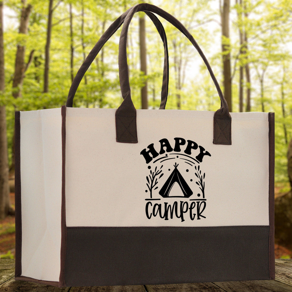 Happy Camper Cotton Canvas Chic Tote Bag Camping Tote Camping Lover Gift Tote Bag Outdoor Tote Weekender Tote Camper Tote Multipurpose Tote