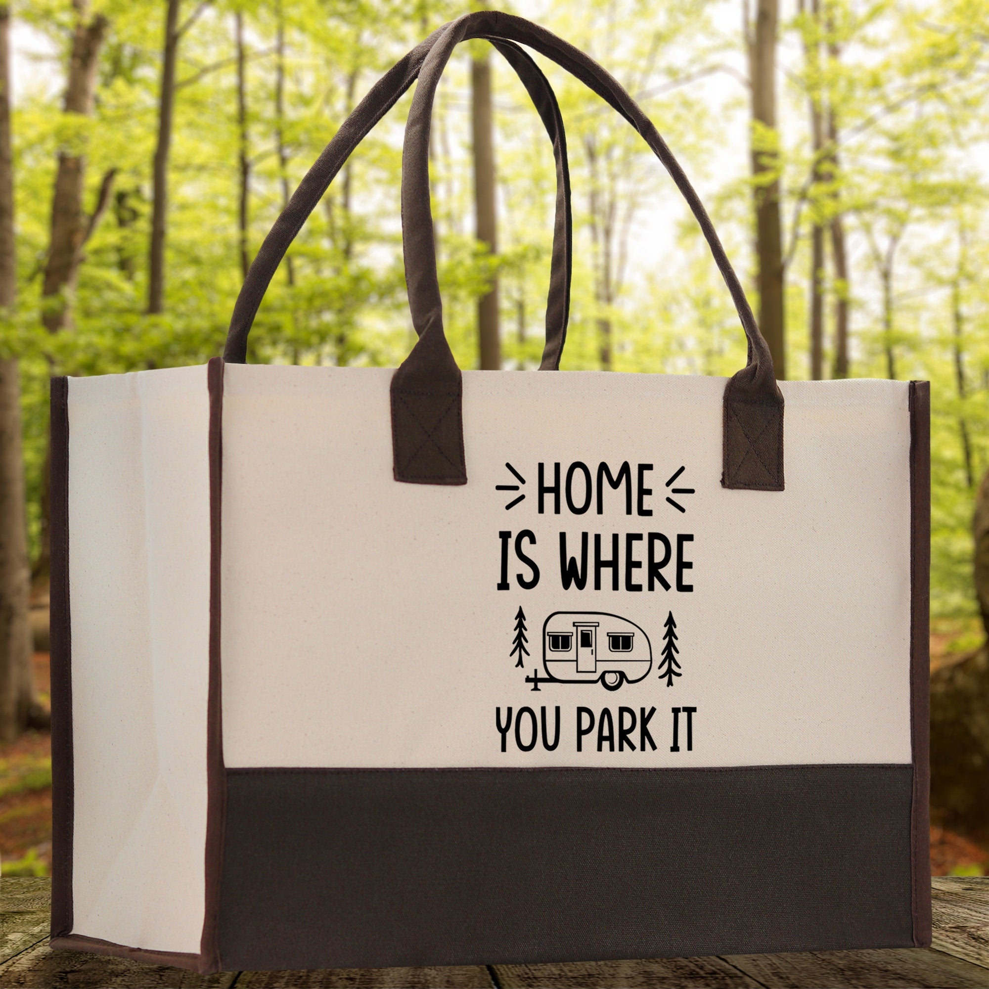 Home is Where You Park It Cotton Canvas Chic Tote Bag Camping Tote Camping Lover Gift Tote Bag Outdoor Tote Multipurpose Camper Tote
