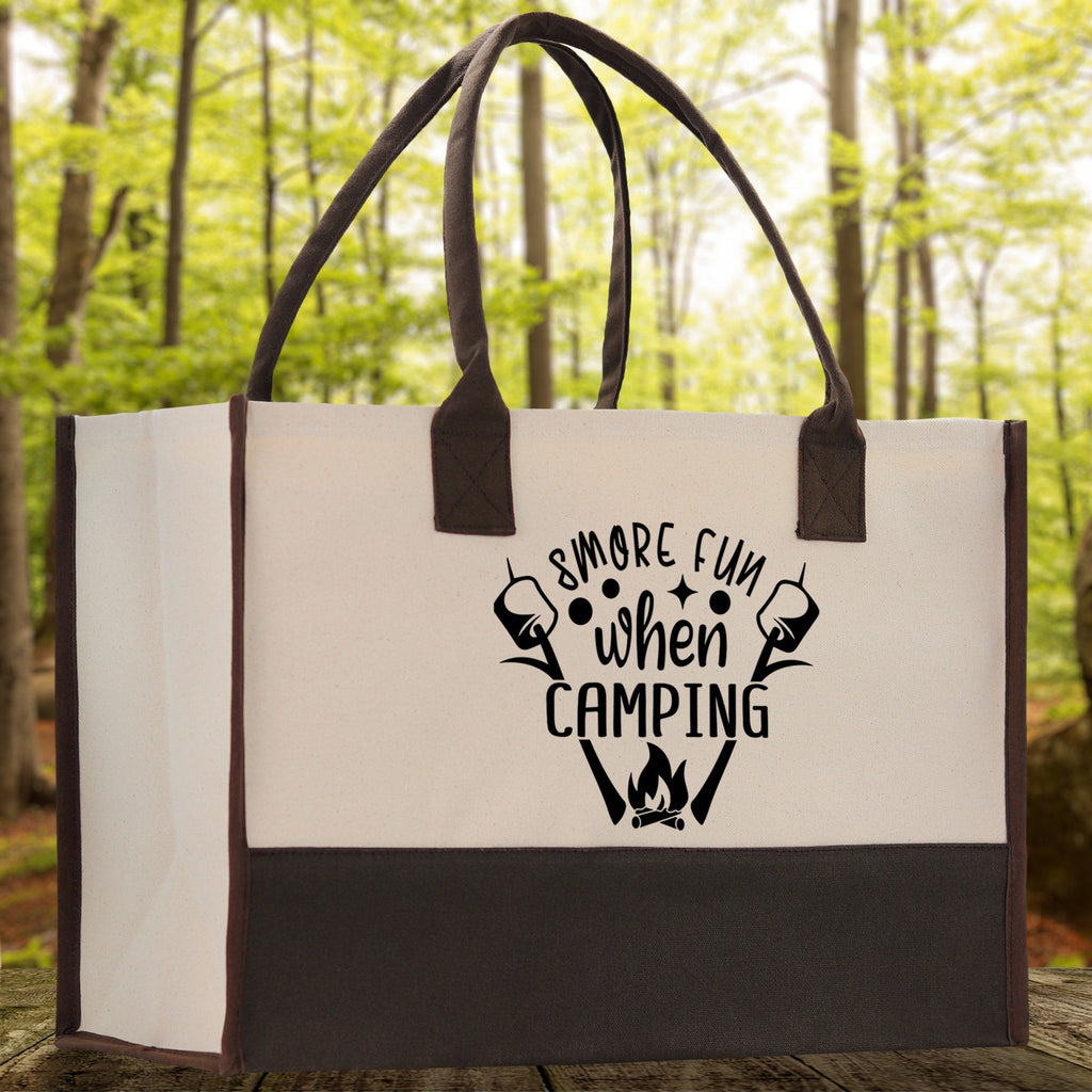 Smore Fun When Camping Cotton Canvas Chic Tote Bag Camping Tote Camping Lover Gift Tote Bag Outdoor Tote Weekender Tote Camper Tote