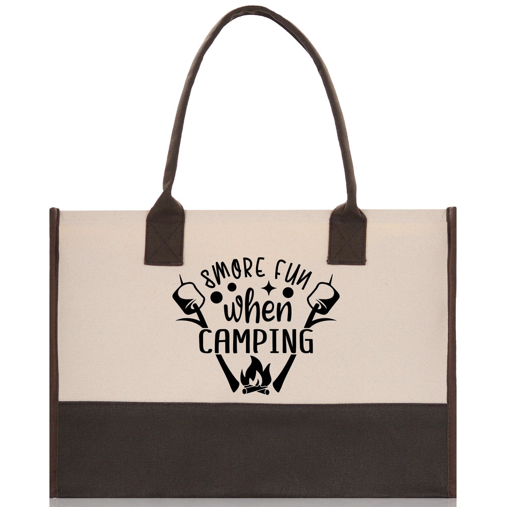 Smore Fun When Camping Cotton Canvas Chic Tote Bag Camping Tote Camping Lover Gift Tote Bag Outdoor Tote Weekender Tote Camper Tote