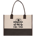 Sunshine and Lake Time Cotton Canvas Chic Tote Bag Camping Tote Lake Lover Gift Tote Bag Outdoor Tote Weekender Tote Laker Tote
