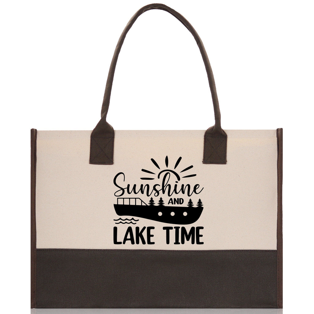 Sunshine and Lake Time Cotton Canvas Chic Tote Bag Camping Tote Lake Lover Gift Tote Bag Outdoor Tote Weekender Tote Laker Tote