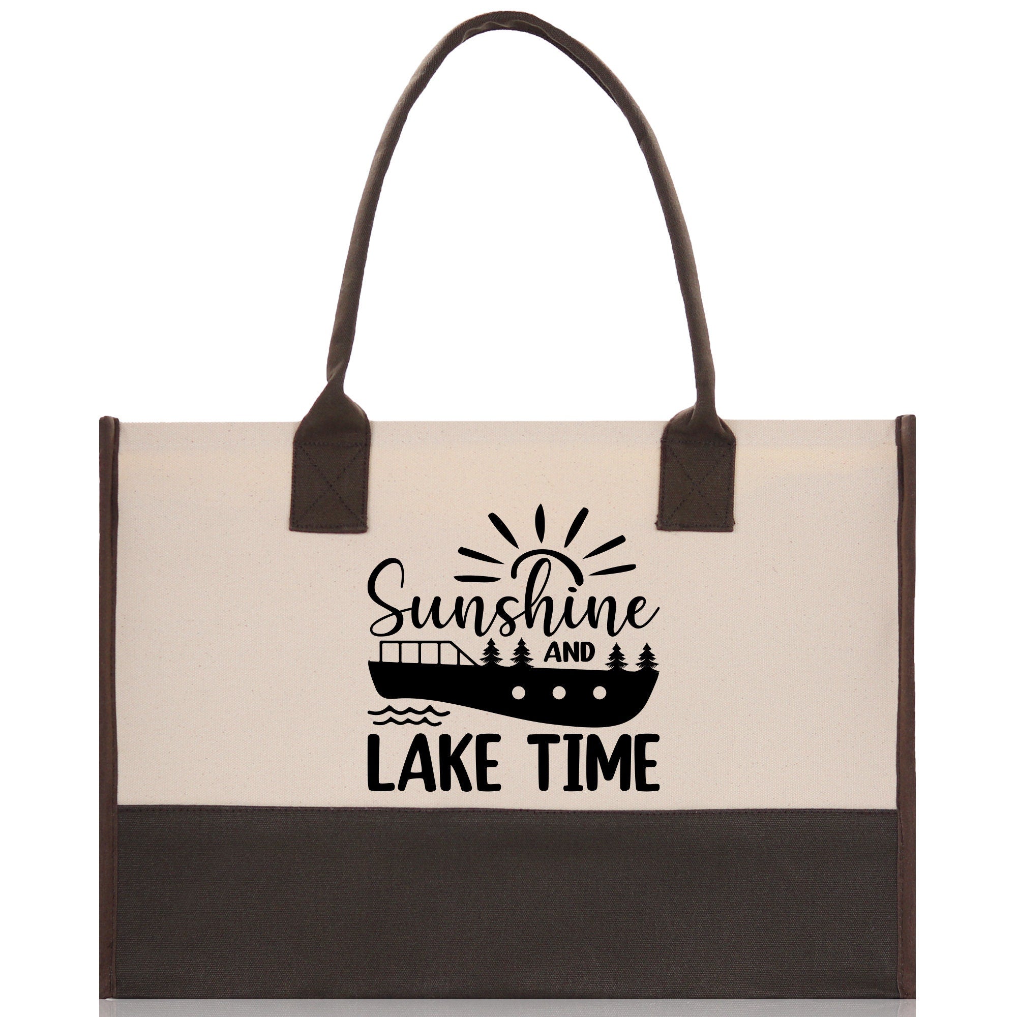 Sunshine and Lake Time Cotton Canvas Chic Tote Bag Camping Tote Lake Lover Gift Tote Bag Outdoor Tote Weekender Tote Laker Tote