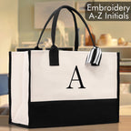 Personalized Cotton Canvas Beach Tote Bag Monogram Tote Bag Initial Canvas Tote Bridesmaid Gift Tote Custom Beach Bag Gift for Her A-Z