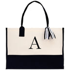 Personalized Cotton Canvas Beach Tote Bag Monogram Tote Bag Initial Canvas Tote Bridesmaid Gift Tote Custom Beach Bag Gift for Her A-Z