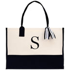 Personalized Cotton Canvas Beach Tote Bag Monogram Tote Bag Initial Canvas Tote Bridesmaid Gift Tote Custom Beach Bag Gift for Her A-Z