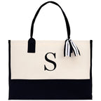 Personalized Cotton Canvas Beach Tote Bag Monogram Tote Bag Initial Canvas Tote Bridesmaid Gift Tote Custom Beach Bag Gift for Her A-Z