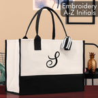 Personalized Cotton Canvas Beach Tote Bag Monogram Tote Bag Initial Canvas Tote Bridesmaid Gift Tote Custom Beach Bag Gift for Her A-Z
