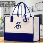 Personalized Cotton Canvas Beach Tote Bag Monogram Tote Bag Initial Canvas Tote Bridesmaid Gift Tote Custom Beach Bag Gift for Her A-Z