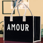 Amour Cotton Canvas Chic Beach Tote Bag Multipurpose Tote Weekender Tote Gift for Her Outdoor Tote Vacation Tote Large Beach Bag