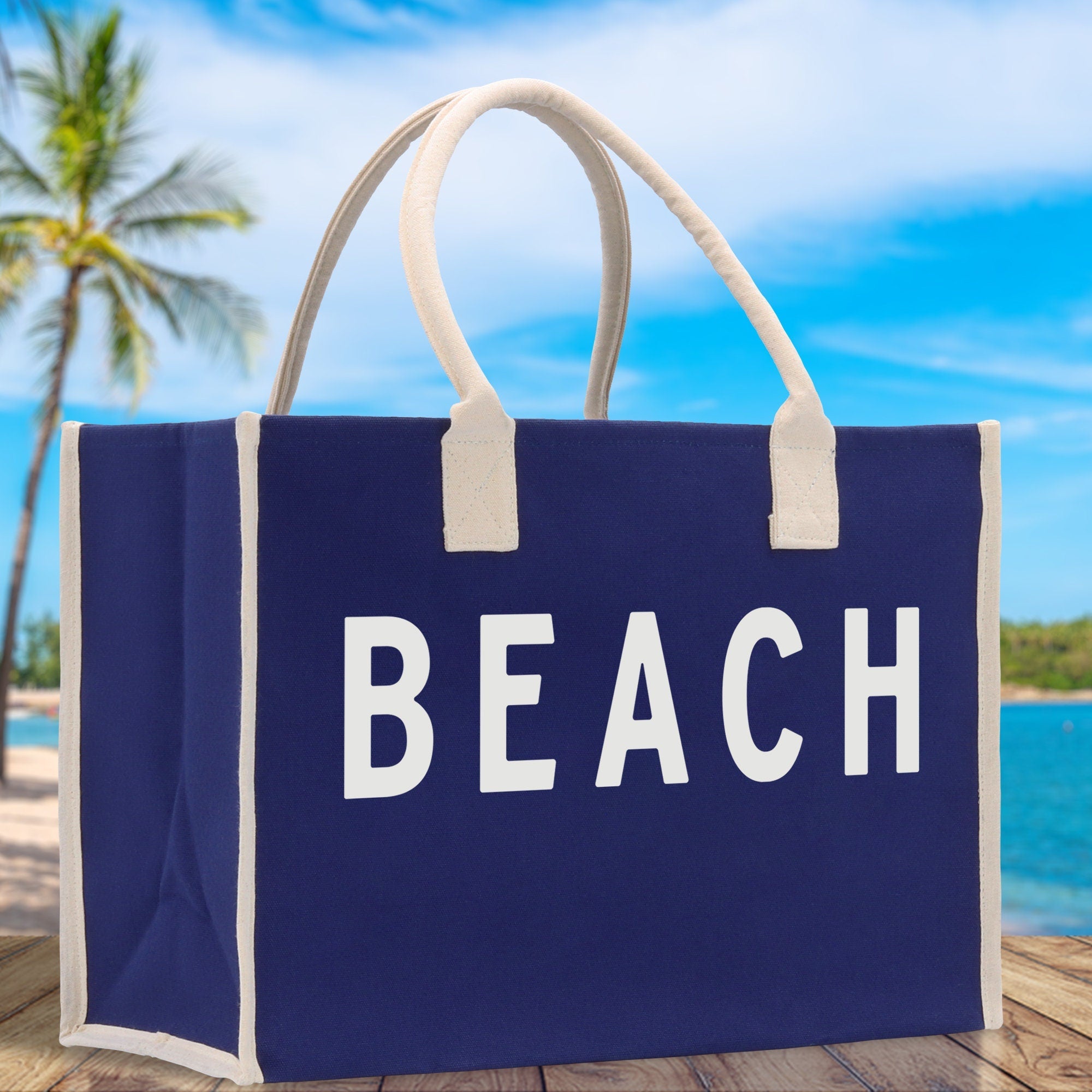 Beach Cotton Canvas Chic Tote Bag Multipurpose Tote Weekender Tote Gift for Her Outdoor Tote Vacation Tote Large Beach Bag