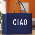 Ciao Cotton Canvas Chic Beach Tote Bag Multipurpose Tote Weekender Tote Gift for Her Outdoor Tote Vacation Tote Large Beach Bag