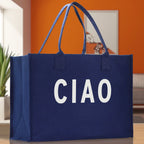 Ciao Cotton Canvas Chic Beach Tote Bag Multipurpose Tote Weekender Tote Gift for Her Outdoor Tote Vacation Tote Large Beach Bag